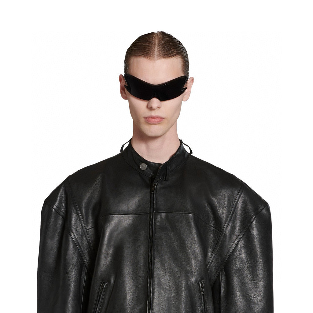 Balenciaga 25FW Cowhide Jacket Bew Double Zipper Ribbed Cuffs Leather Jacket Loose Version #332836