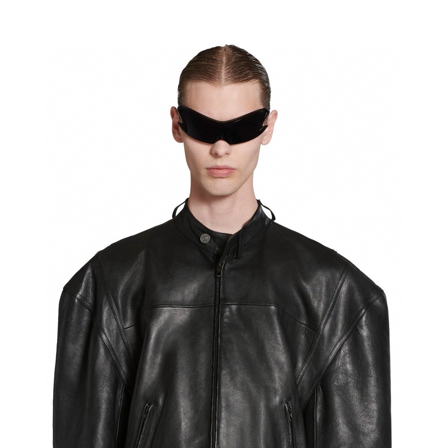 Balenciaga 25FW Cowhide Jacket Bew Double Zipper Ribbed Cuffs Leather Jacket Loose Version #332836