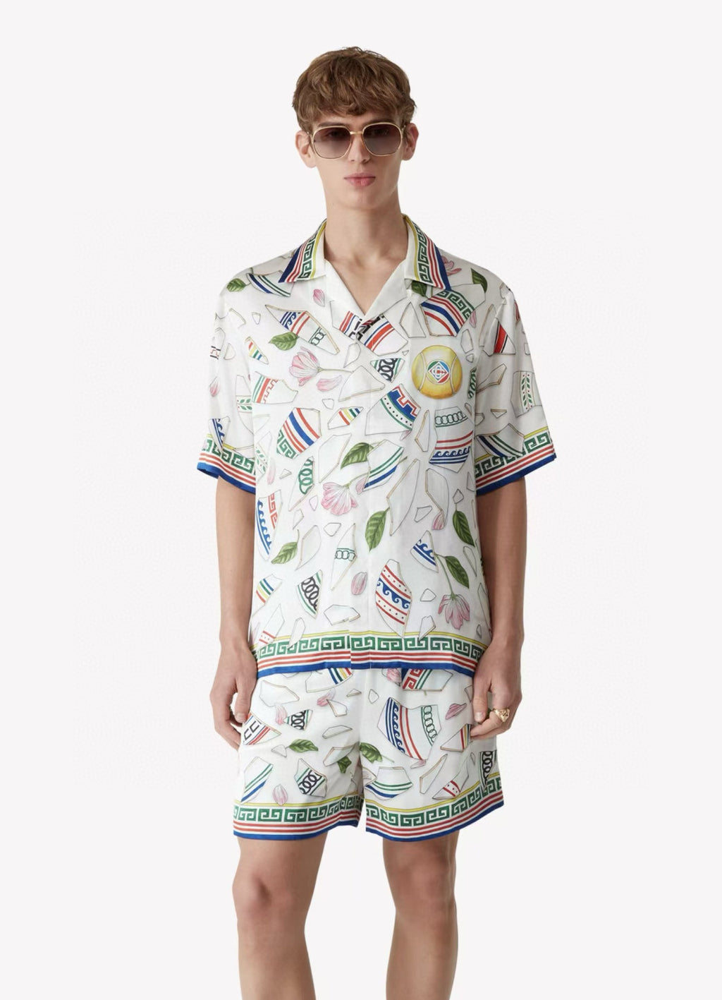 Casablanca Men's Women's Summer Silk Floral Print Loose Short Sleeved Shirt Casual Drawstring Shorts Ngvp #9927 #337183
