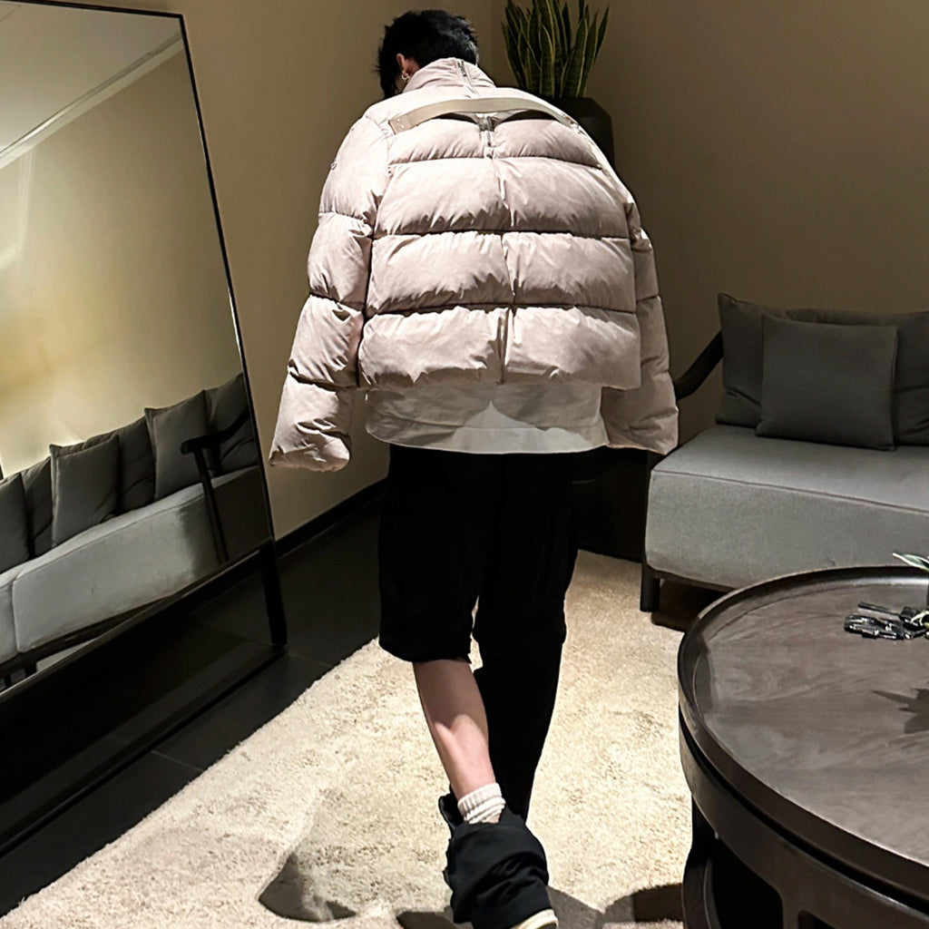Rick Owens x Moncler Men's Women's Winter Solid Colour Standing Collar Zipper Long Sleeve Loose Down Jacket Short Jacket Ngvp #1568