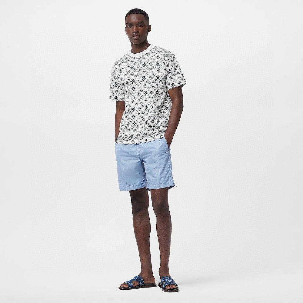 Louis Vuitton Men's Summer Solid Color Logo Full Print Drawstring Elastic Waist Casual Shorts Pants #98982