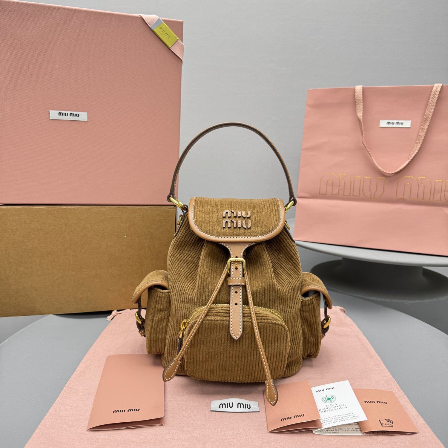 MiuMiu Small Cinnamon Corduroy Backpack #334156