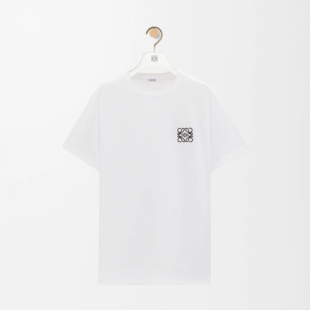 Loewe Men's Summer Embroidered Logo Pattern Round Neck Solid Color Cotton Short Sleeve T-Shirt #75589