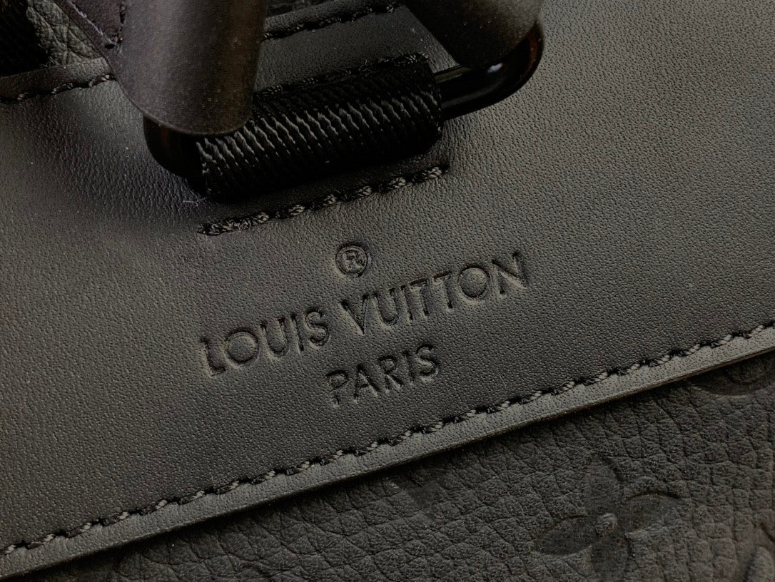 Louis Vuitton CHRISTOPHER Men's Black Dark Logo Printed Drawstring Flap Closure Cowhide Leather Backpack Shoulder Bag Bags #75563