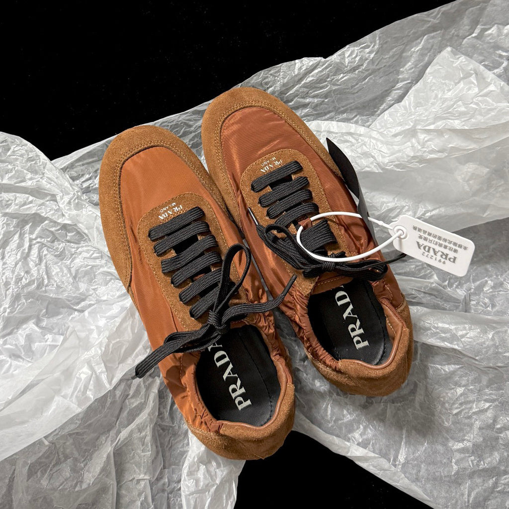 Prada Women's Solid-color Nylon Fabric And Suede Low-top Lace-up Training Shoes #77759