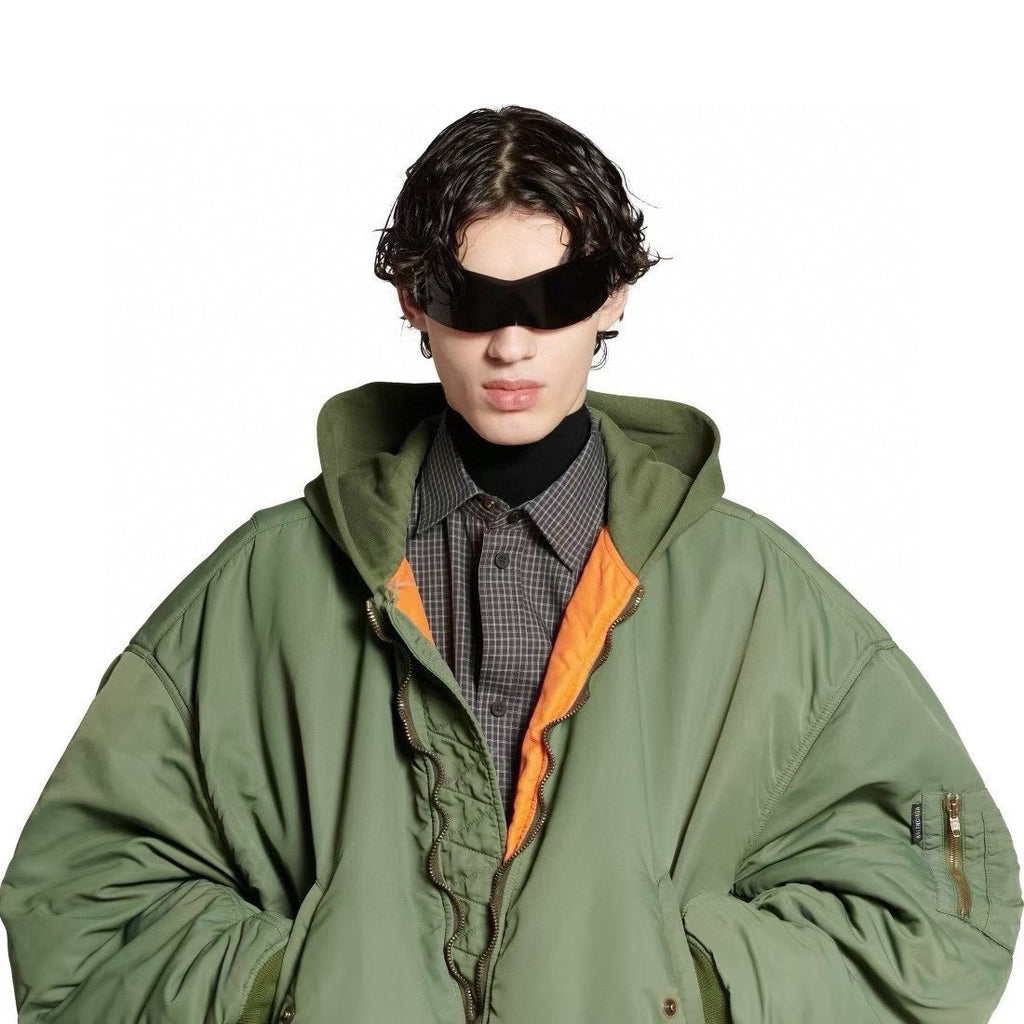 Balenciaga Men's Women's Solid Color Hooded Aviator Jacket Logo Zipper Long Sleeve Jacket #74564