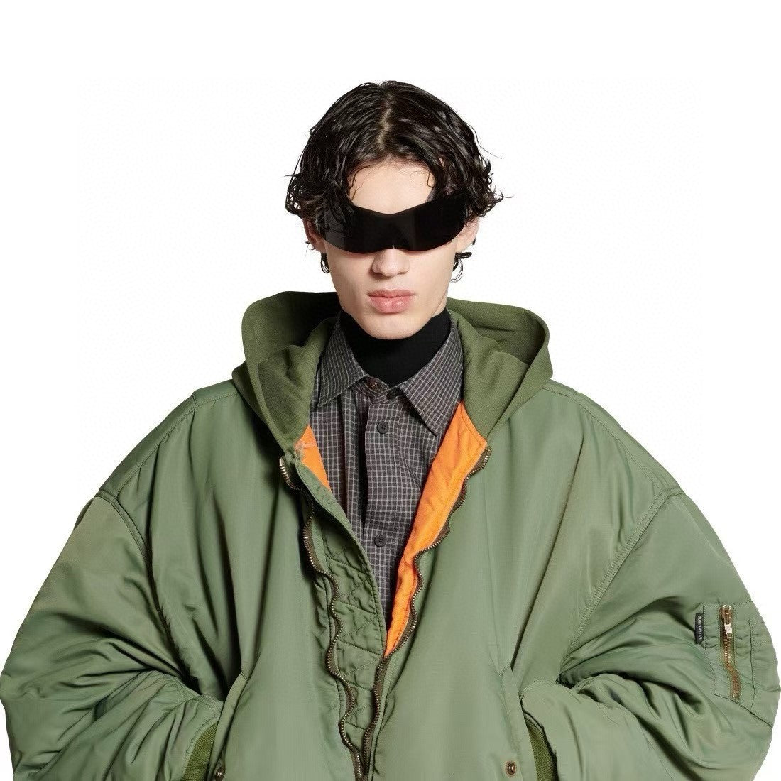 Balenciaga Men's Women's Solid Color Hooded Aviator Jacket Logo Zipper Long Sleeve Jacket #74564