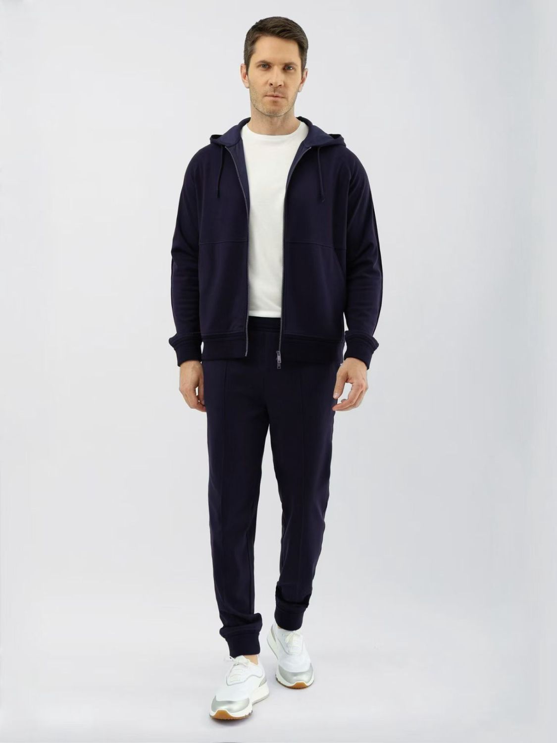 Zegna Solid Color Cotton Casual Hooded Zipper Sweatshirt and Pants #377852