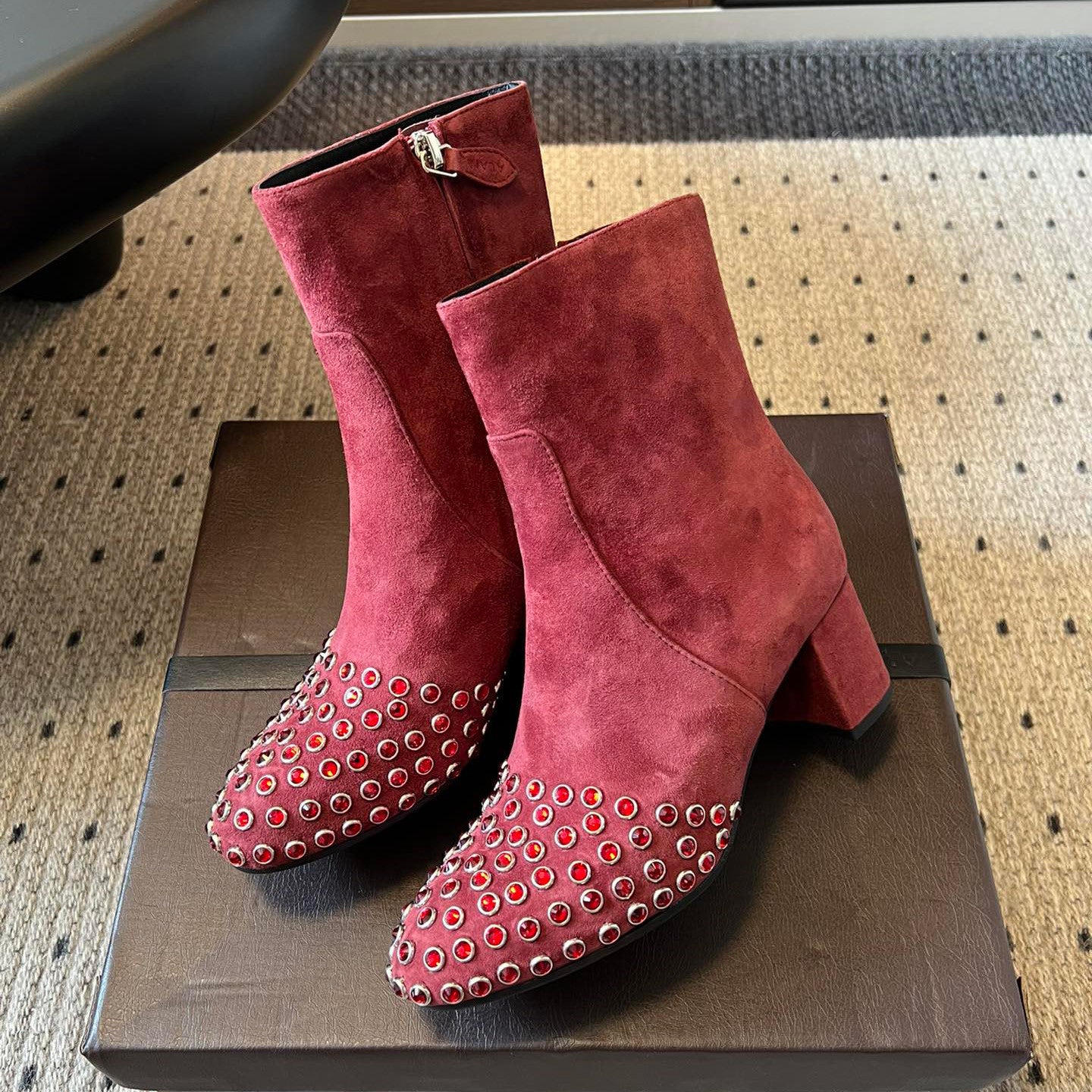 Alaia Women's Autumn/winter Fashion Round-toe Full-covering Cowhide Suede Short Boots Shoes #78177