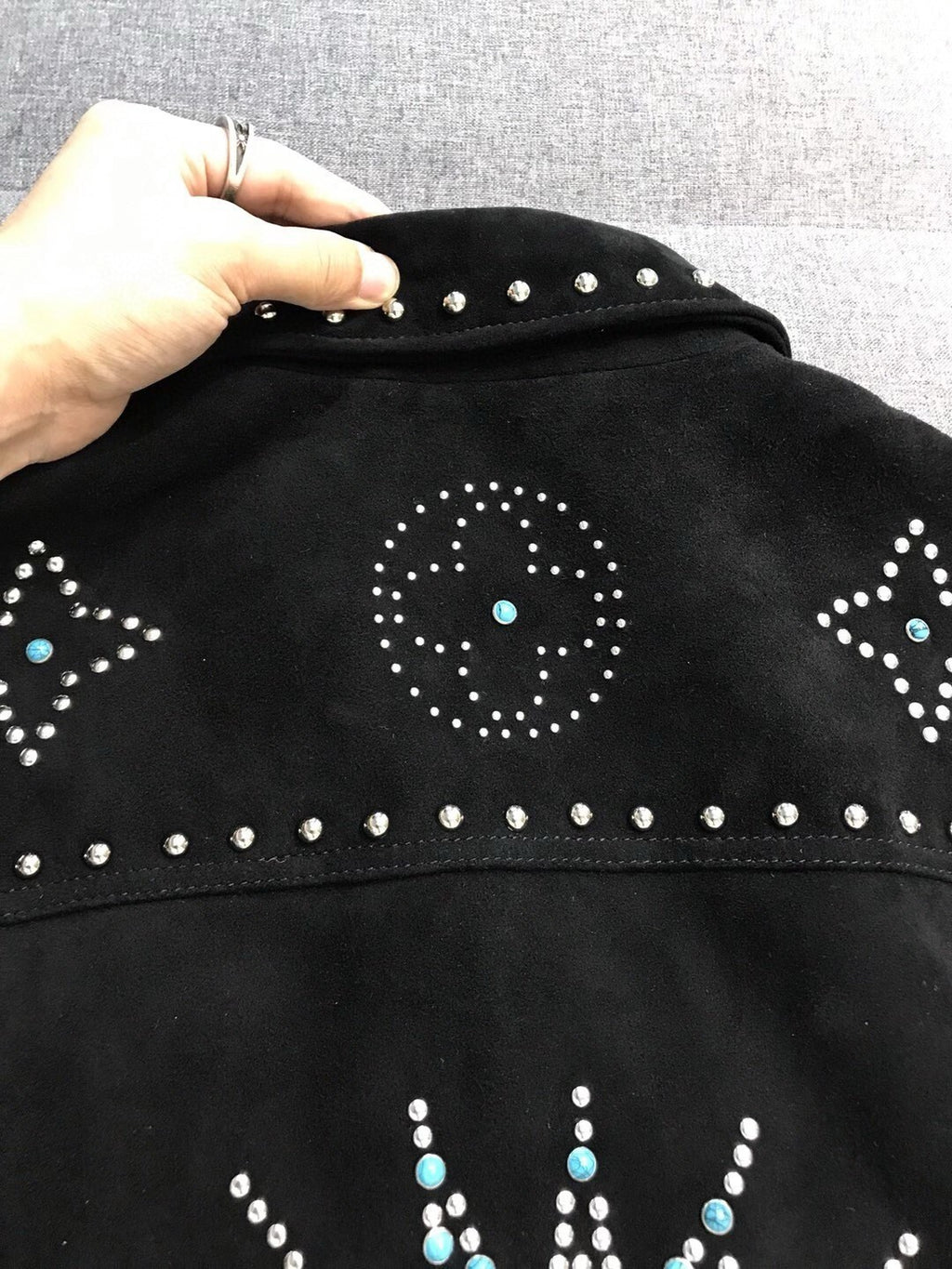 Louis Vuitton Men's Fall/Winter Black Logo Pattern Embroidery Lapel Long Sleeve Denim Jacket #73291