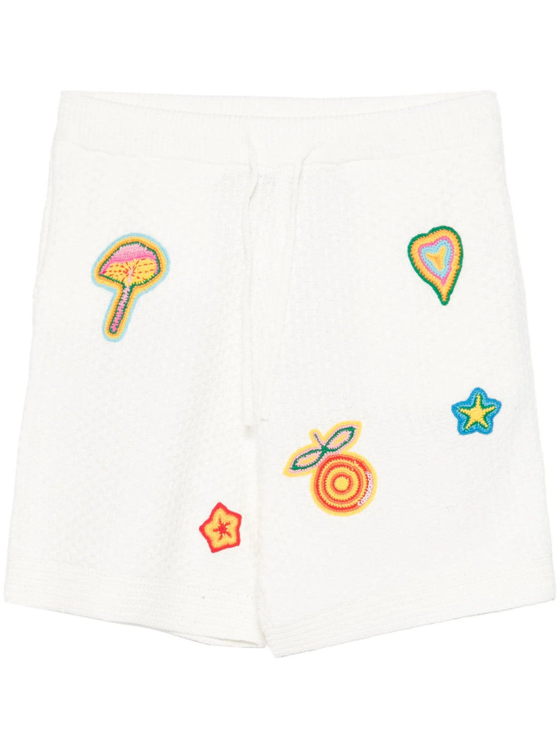 Casablanca Men's Summer Embroidered Solid-Color Cotton Loose-Fit Knit Short-Sleeve Shirt Casual Drawstring Mid-Rise Motif Crochet Shorts Suit Set Ngvp #2392