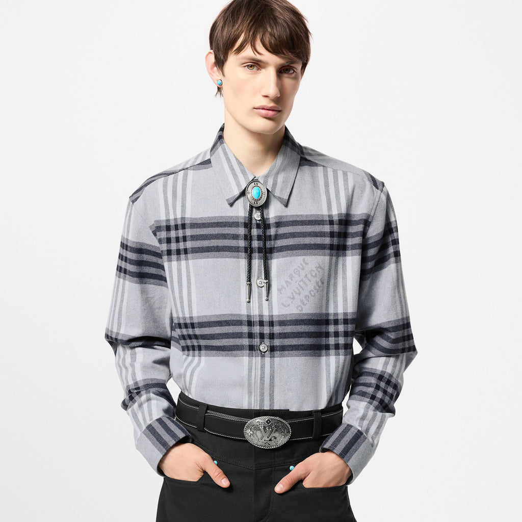 Louis Vuitton Men's Spring And Autumn Black And White Striped Flannel Single Breasted Long Sleeved Shirt #76949