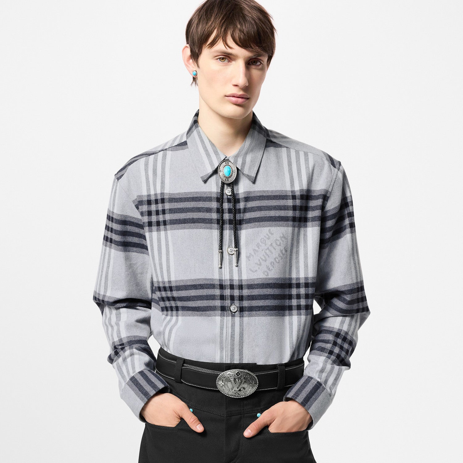 Louis Vuitton Men's Spring And Autumn Black And White Striped Flannel Single Breasted Long Sleeved Shirt #76949