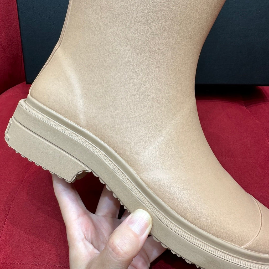 Chanel 25S Fashion Overalls Tall Boots Women's Beige Anti-Slip Rain Boots #332426