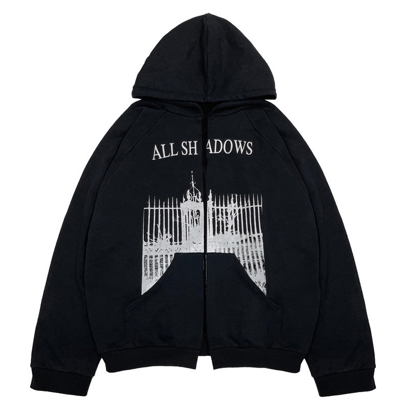 Raf Simons Men's Women's Vintage Loose Cardigan Sweatshirt Letter Printed High Street Trend Hooded Sweatshirt Jacket Ngvp #1629