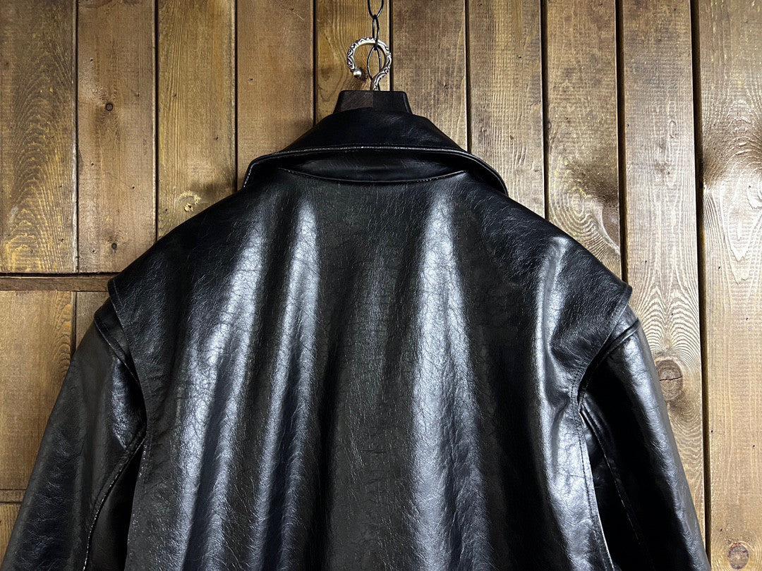 Balenciaga Black Leather Vintage Long Jacket Ngvp #6657