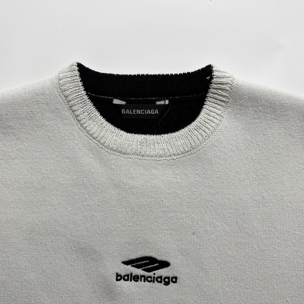 Balenciaga Men's 3B Sports Icon Ski Crewneck in White Black #334344