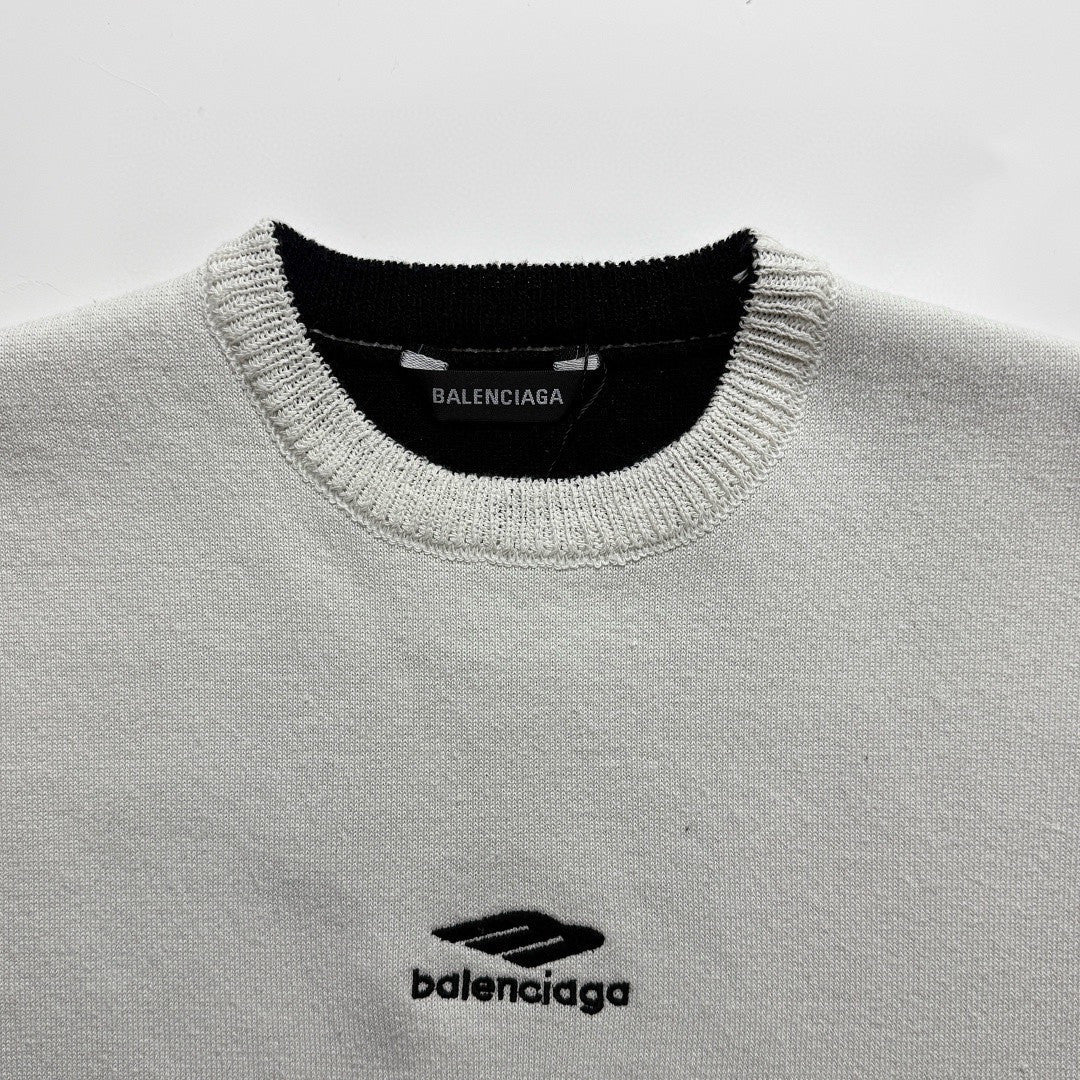 Balenciaga Men's 3B Sports Icon Ski Crewneck in White Black #334344