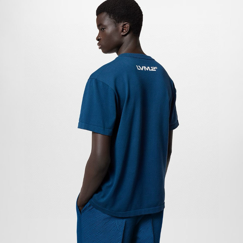 Louis Vuitton Men's Summer Blue Letter Printed Straight Round Neck Cotton Short Sleeve T-Shirt #98444