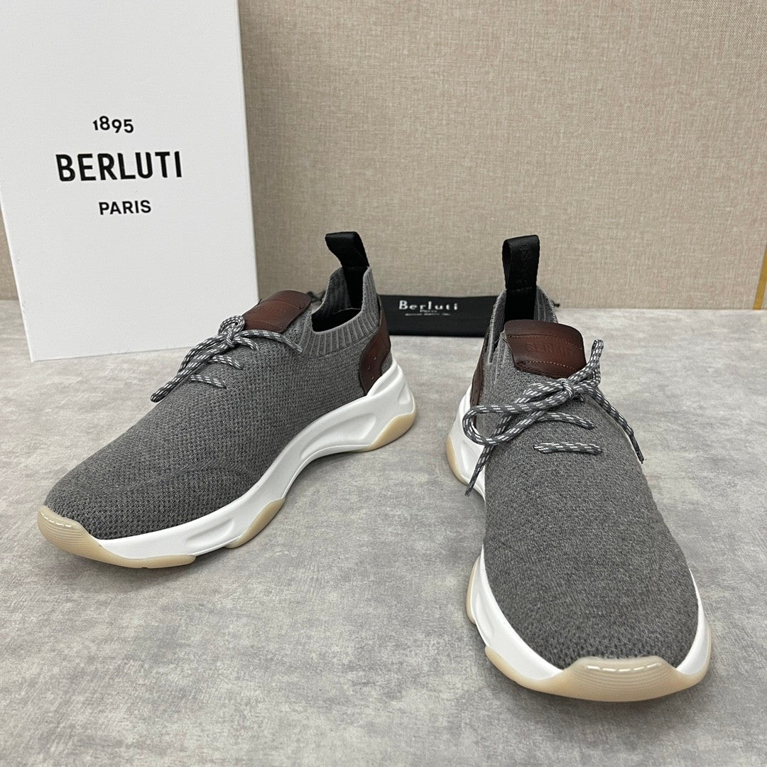 Berluti Shadow Men's Fashion Casual Round Toe Lace Up Flat Low Top Flyknit Sneakers Shoes #79362