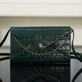 Chanel 26S Crocodile-print Envelope Bag Green Classic Envelope-style Flap Silhouette Matching Leather Shoulder Strap Can Be Worn Crossbody Over The Shoulder Or Carried By Hand Bags Lady #197124