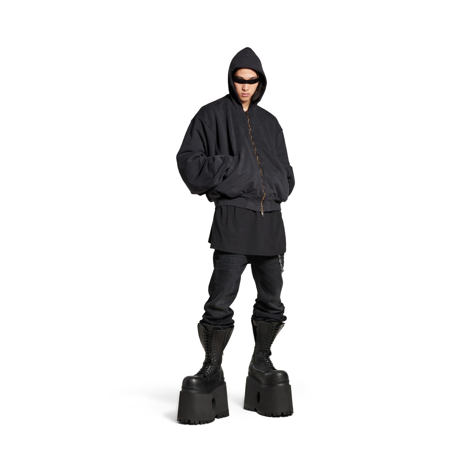 Balenciaga 25FW Men's  Hooded Bomber in Black Faded #333425