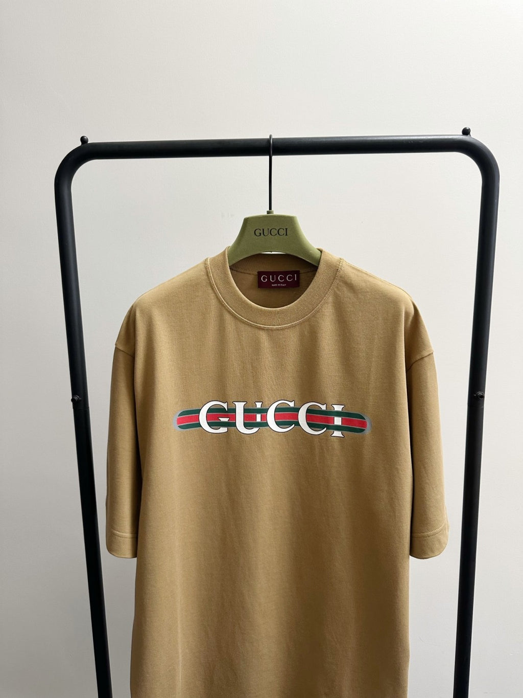 Gucci Men's Summer Solid Color Letter Print Round Neck Drop Shoulder Short Sleeve T-shirt #76313