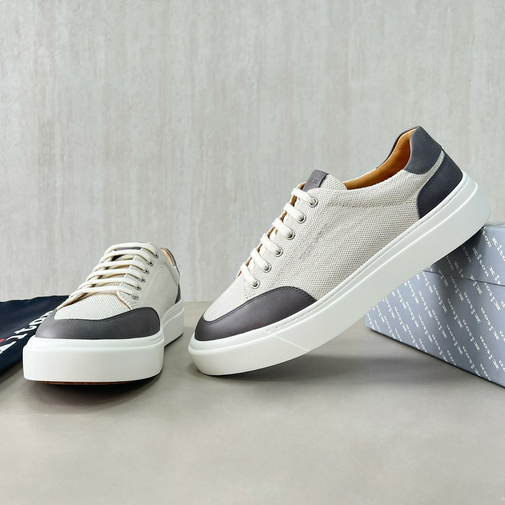 Kiton Men's Four Seasons Colour Block Canvas Leather Low Top Flat Lace Up Casual Shoes #76987