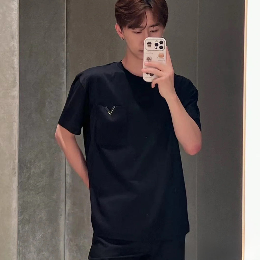 Valentino Men's Spring Summer Cotton Short Sleeve Fashion Casual Pocket Solid Color Simple T-Shirt Ngvp#8768