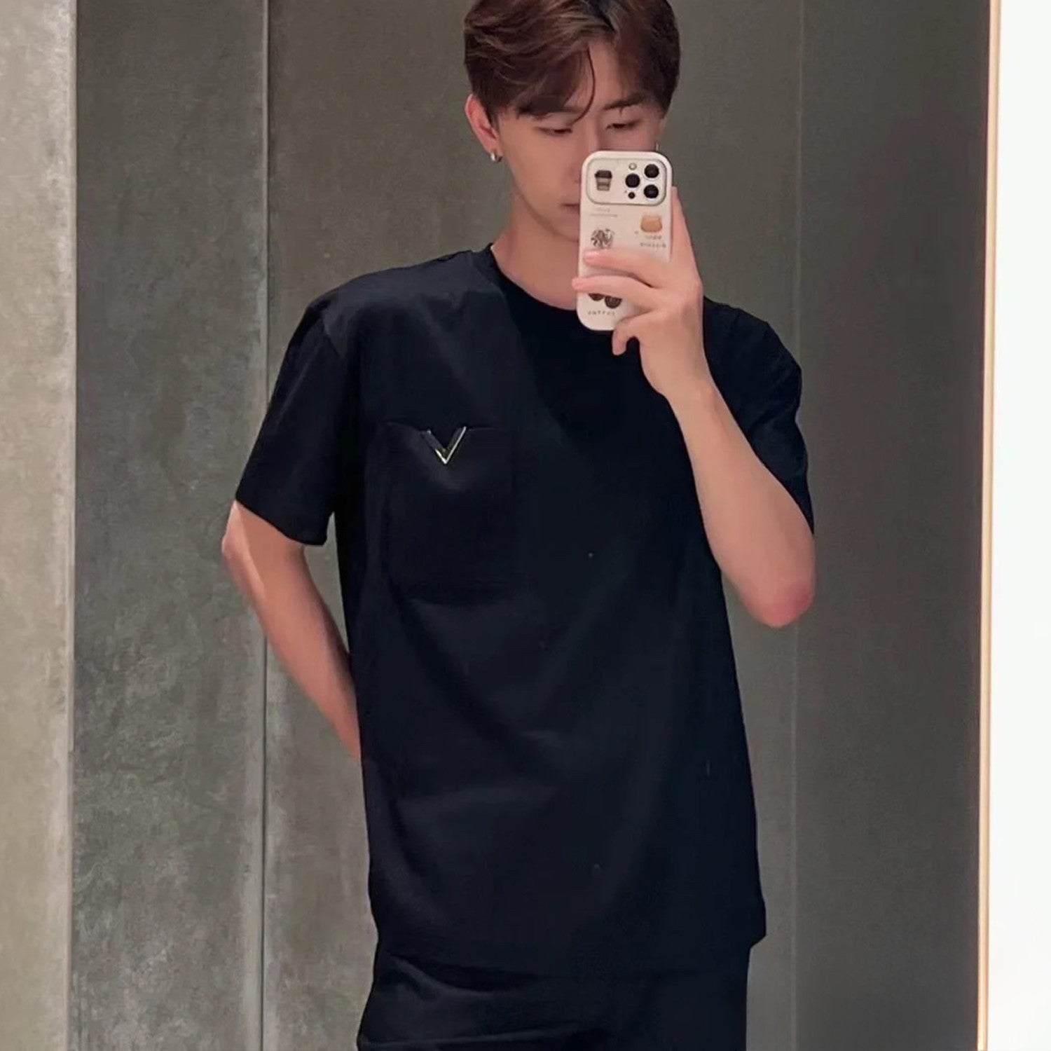 Valentino Men's Spring Summer Cotton Short Sleeve Fashion Casual Pocket Solid Color Simple T-Shirt Ngvp#8768