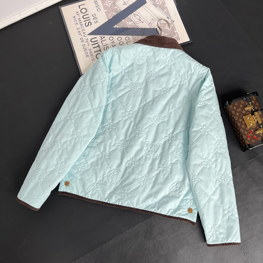 Louis Vuitton Men's Fall And Winter Light Blue Patchwork Fitted Lapel Single Breasted Long Sleeved Jacket #73167