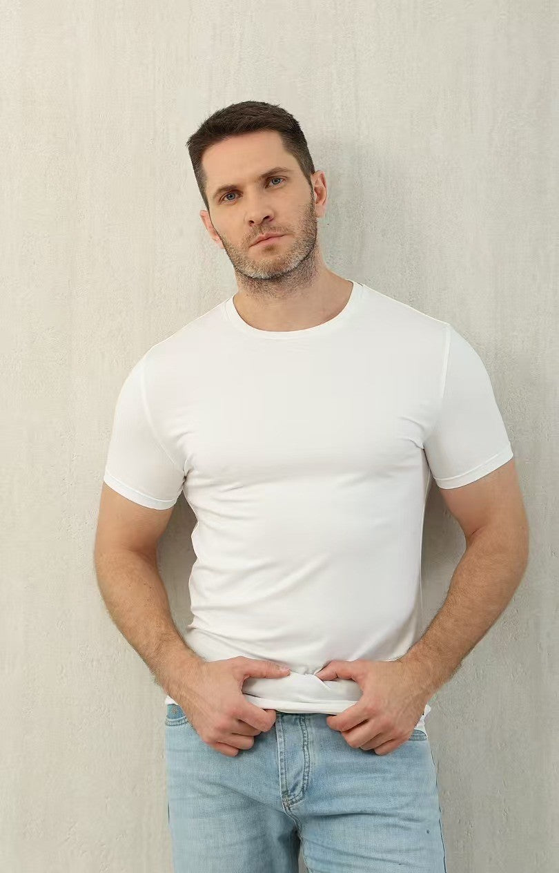 Ermenegildo Zegna Men's Summer Solid Color Cotton Crew Neck Short Sleeve T-Shirt - Breathable & Casual Summer Wear #75691