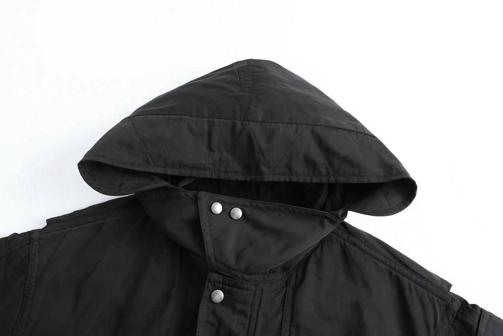 DRIES VAN NOTEEN Men's Fall/Winter Waterproof Coating Anti-static Quilted Cotton Sandwich Hooded Zipper Bomber Long Sleeve Jacket Men's Black #332176