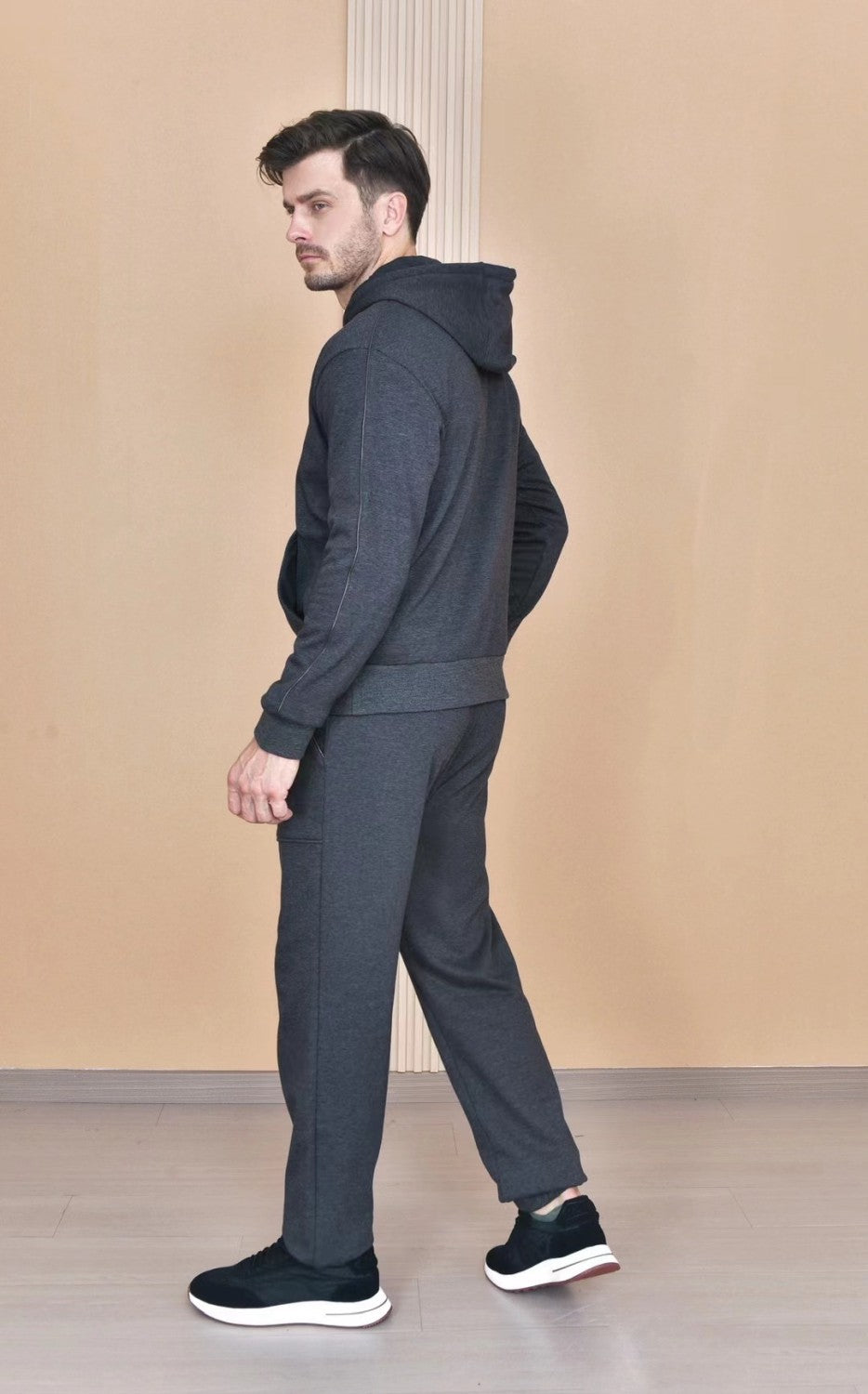 Loro Piana Men's Autumn And Winter Solid Color Hooded Long Sleeve Sweatshirt Casual Lace-Up Pants Set Ngvp #9216