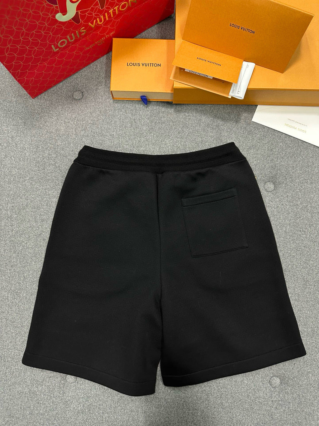 Louis Vuitton Men's Summer Black Embroidered Knit Fabric Casual Lace-Up Shorts Pants #98794