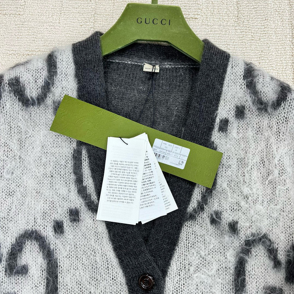 Gucci  Men's And Women's Fall/Winter Fashion Casual V-Neck Single Button Logo Classic Print Mohair Knit Cardigan #79418