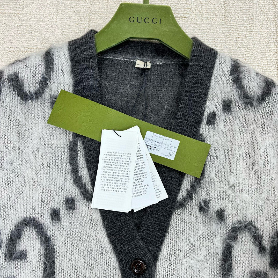 Gucci  Men's And Women's Fall/Winter Fashion Casual V-Neck Single Button Logo Classic Print Mohair Knit Cardigan #79418
