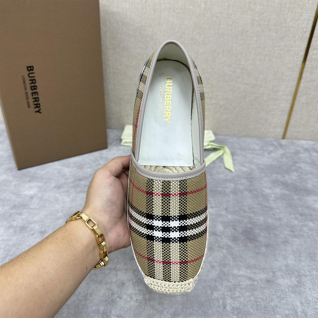 Burberry Men's Spring Summer Check Print Mews Cotton Woven Loafers Shoes #76884