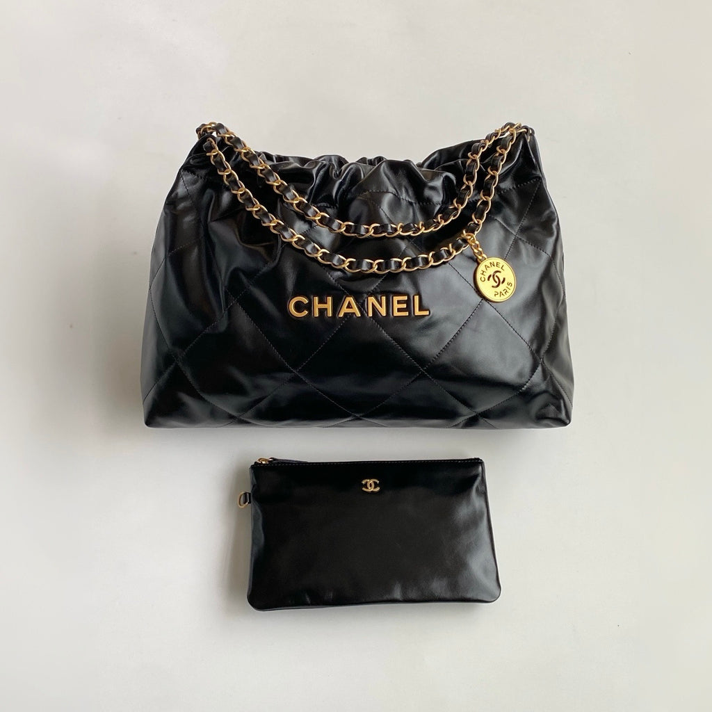 Chanel Maxi Shopping Bag Shint Calfskin Glold Tone Metal Black #335960