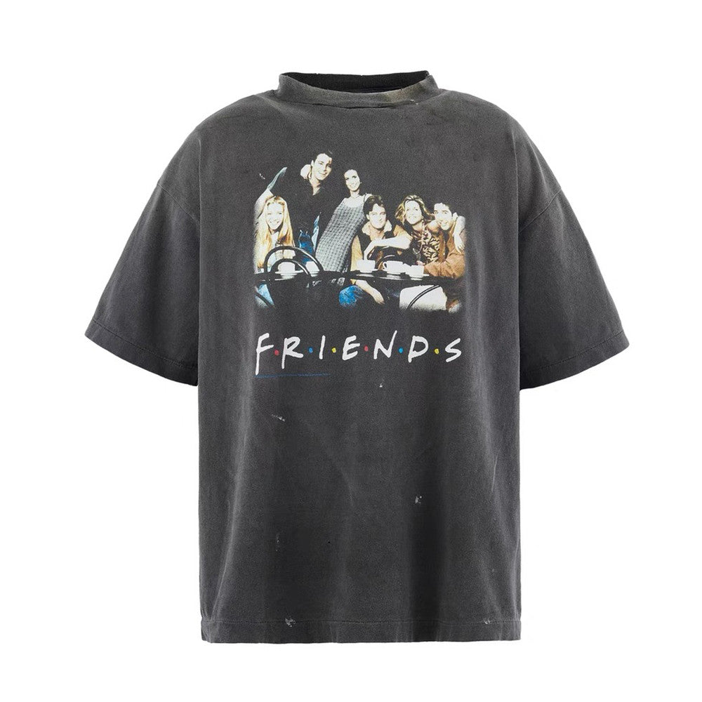 Saint Michael x Friends Men's Summer Character Printed Cotton Aged Round Neck Short Sleeve T-Shirt Ngvp #1662