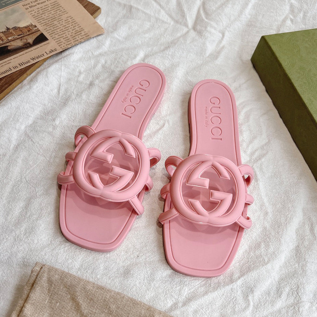 Gucci Women's Summer Double G Hollow out Square Head Flat Slippers Solid Color Casual Shoes #81341