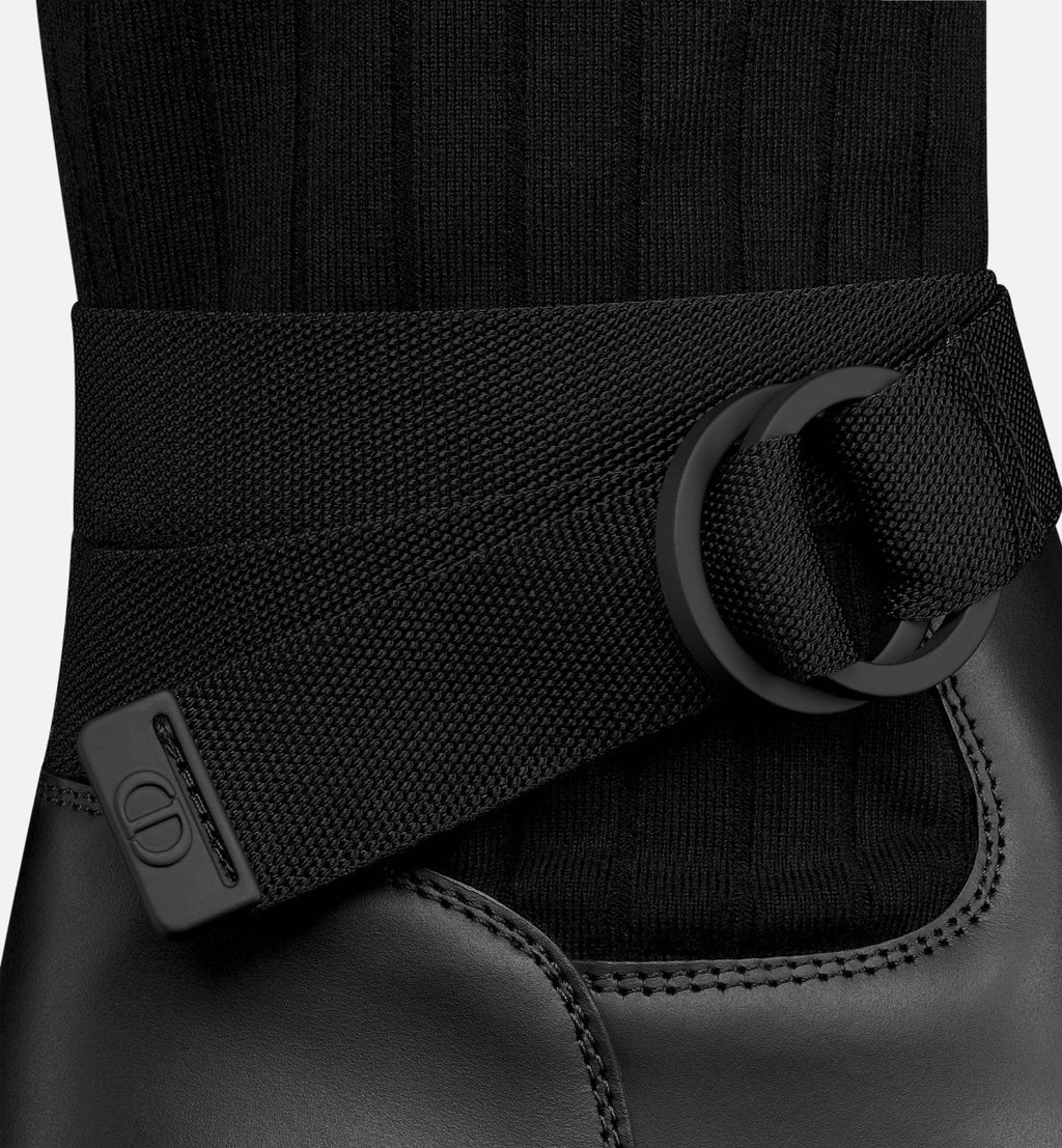 Dior Women's D-Major Ankle Boots Black Calf Leather With Black And White Technical Jersey #332813