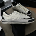 Chanel Women's Spring/Fall Fashion Casual Round Toe Lace Up Two Tone Flat Low Top Lychee Grain Cowhide Patent Leather Slip On Sneakers Shoes #79295
