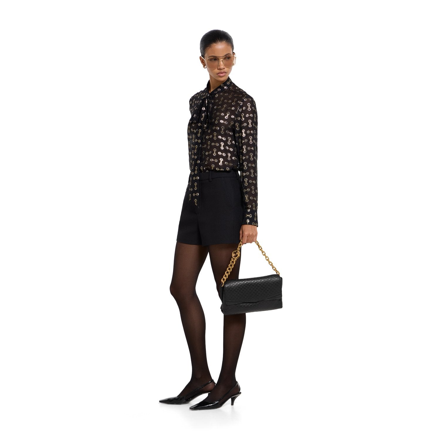 Gucci Medium shoulder bag with chain in black GG leather #336824
