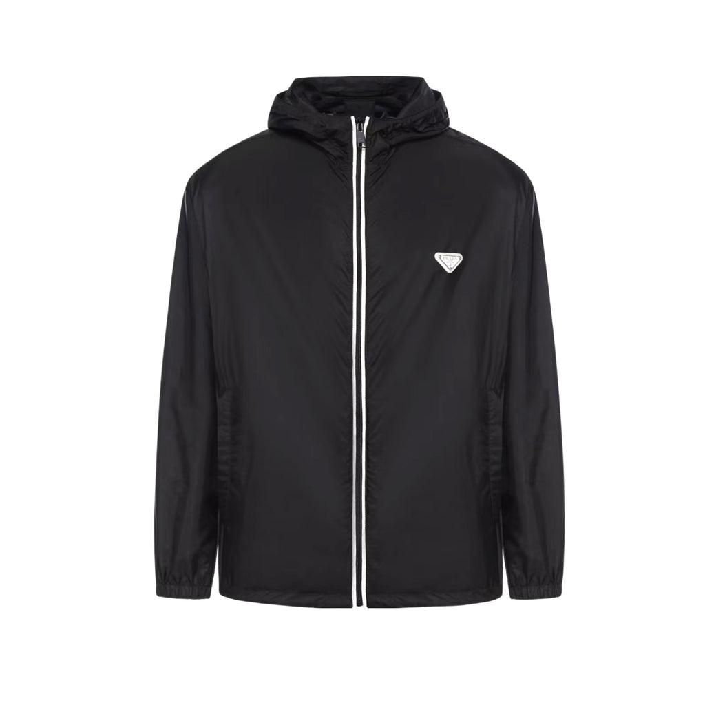 Prada Men's Spring/fall Fashion Casual Solid Color Zipper Hooded Triangle Logo Nylon Drawstring Jacket #79139