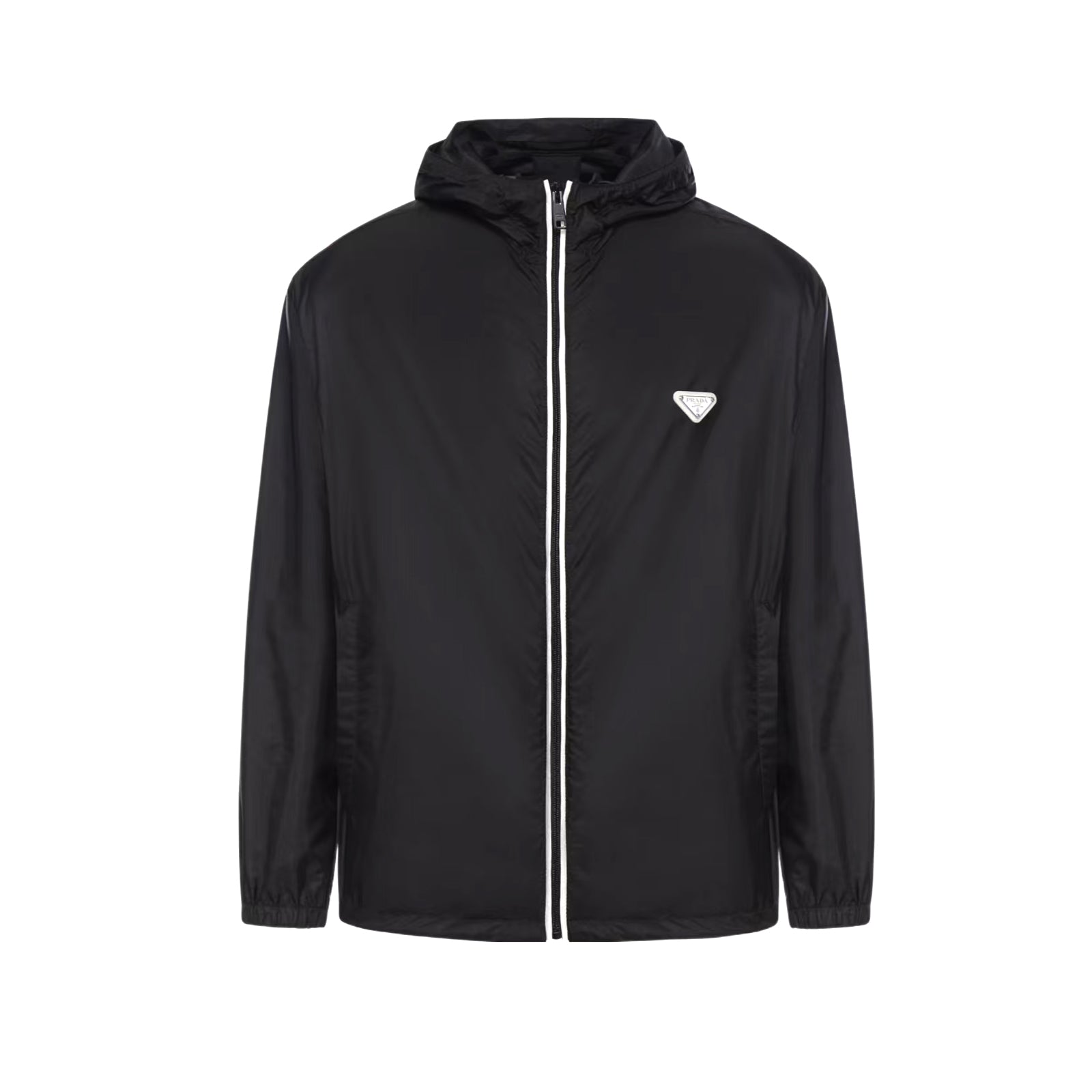 Prada Men's Spring/fall Fashion Casual Solid Color Zipper Hooded Triangle Logo Nylon Drawstring Jacket #79139