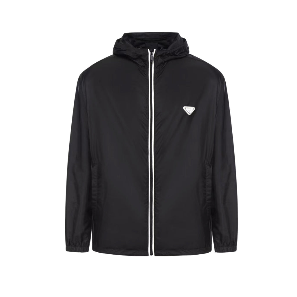 Prada Men's Spring/fall Fashion Casual Solid Color Zipper Hooded Triangle Logo Nylon Drawstring Jacket #79139