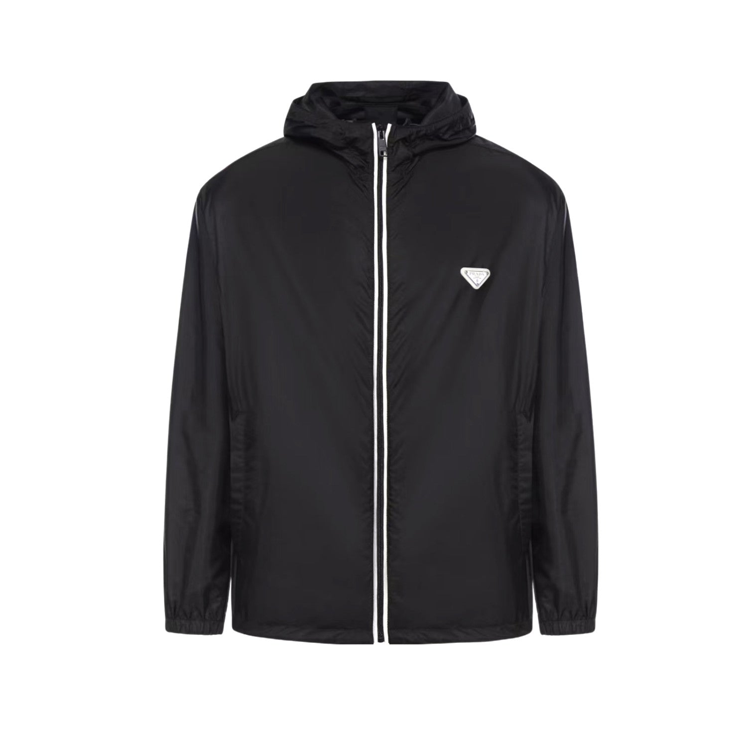 Prada Men's Spring/fall Fashion Casual Solid Color Zipper Hooded Triangle Logo Nylon Drawstring Jacket #79139