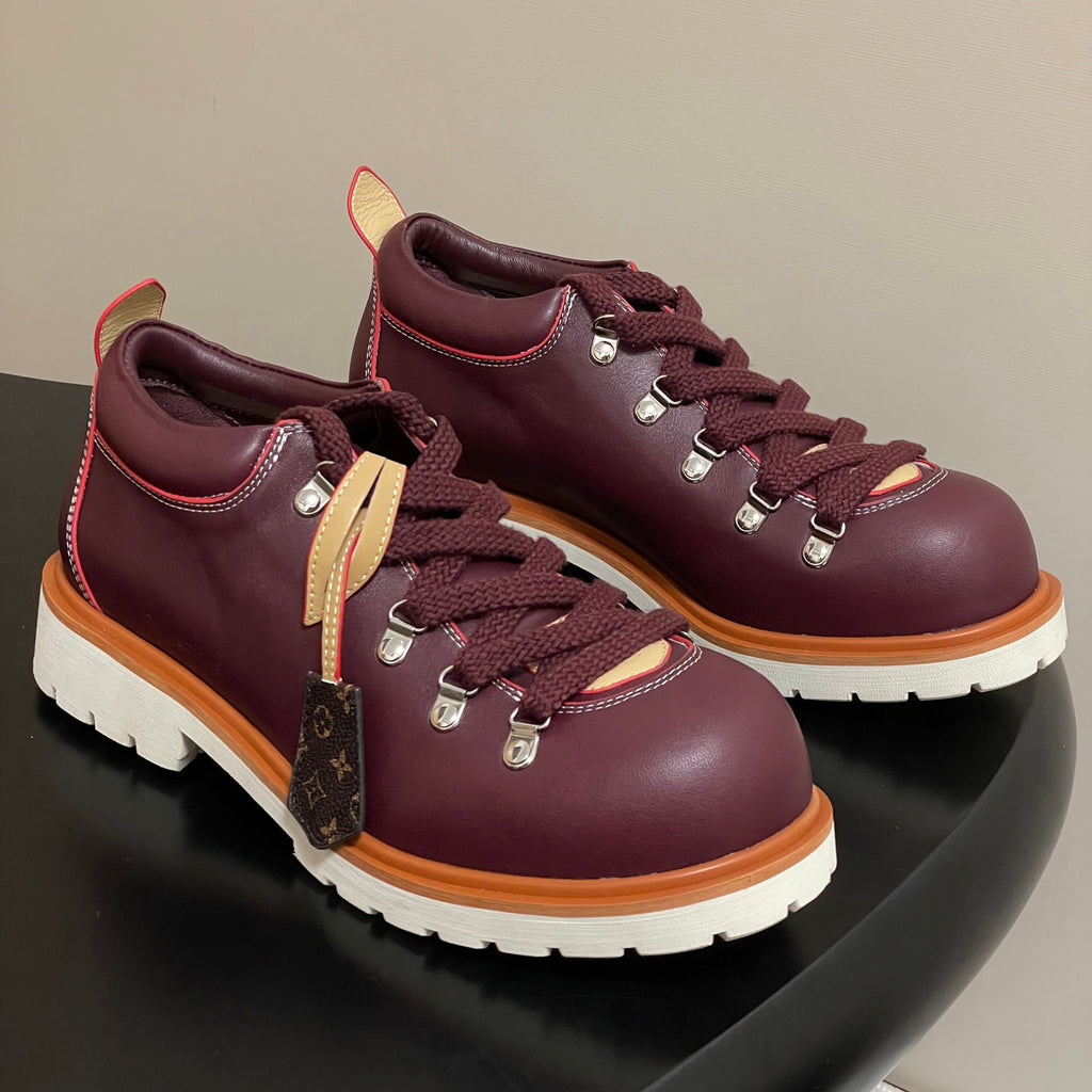 Louis Vuitton LV Remix Men's and Women's Summer Solid Color Cowhide Round Toe Lace-up Thick Sole Casual Shoes #77841