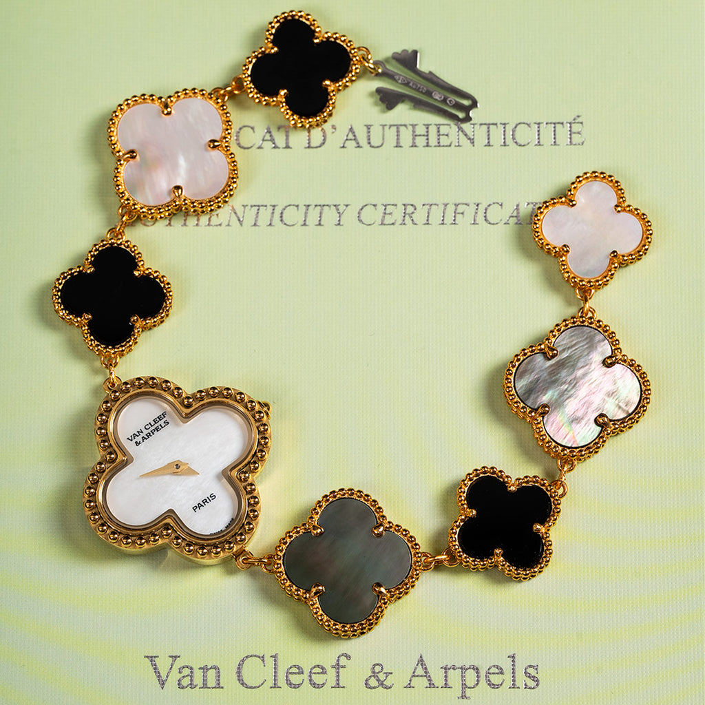 Van Cleef&Arpels Alhambra Watch Small Model Color Silver Gold Rose Gold Lucky Clover Quartz Movement Onyx Shell Watch Accessories #81415